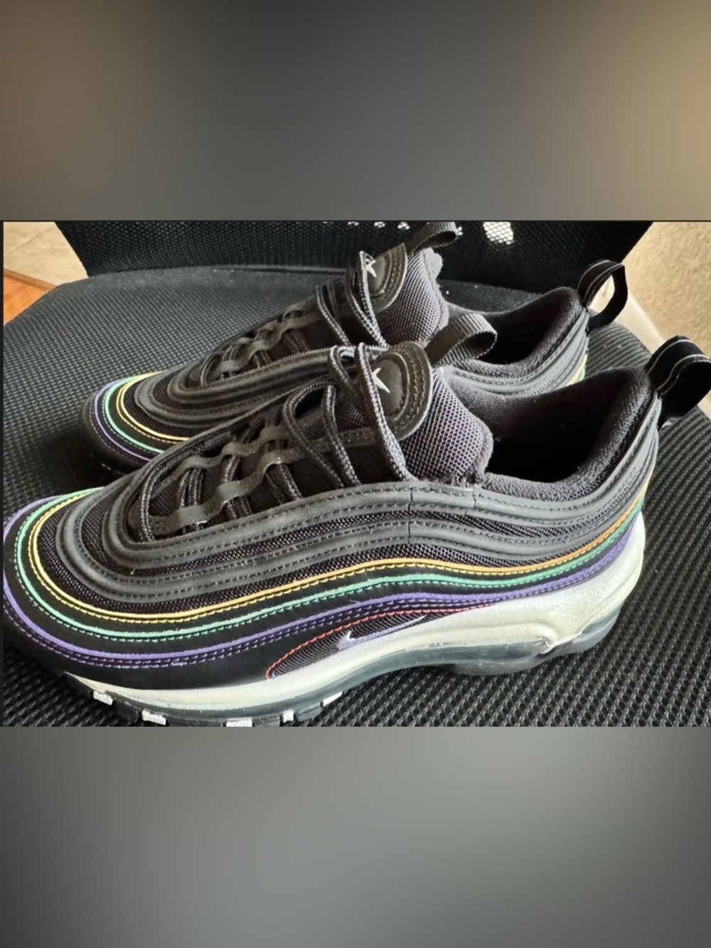 Nike Air Max 97’ Black Rainbow Stitching, Used. Women’s Size 5